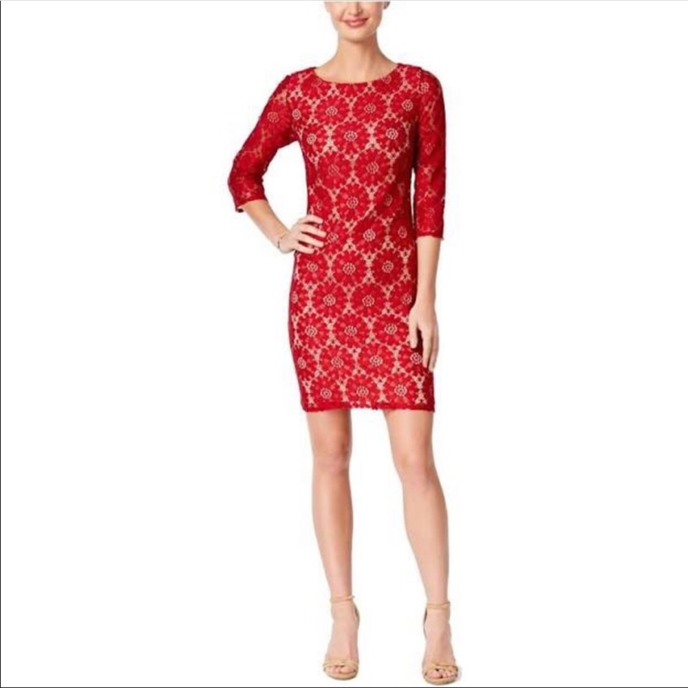Jessica Howard Red Illusion Sheath Dress NWT